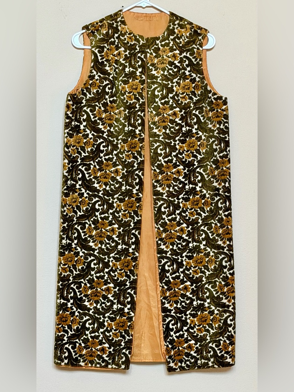 Vintage 1960’s, 1970’s Floral Jacquard Longline Vest/Duster Boho Velvet.